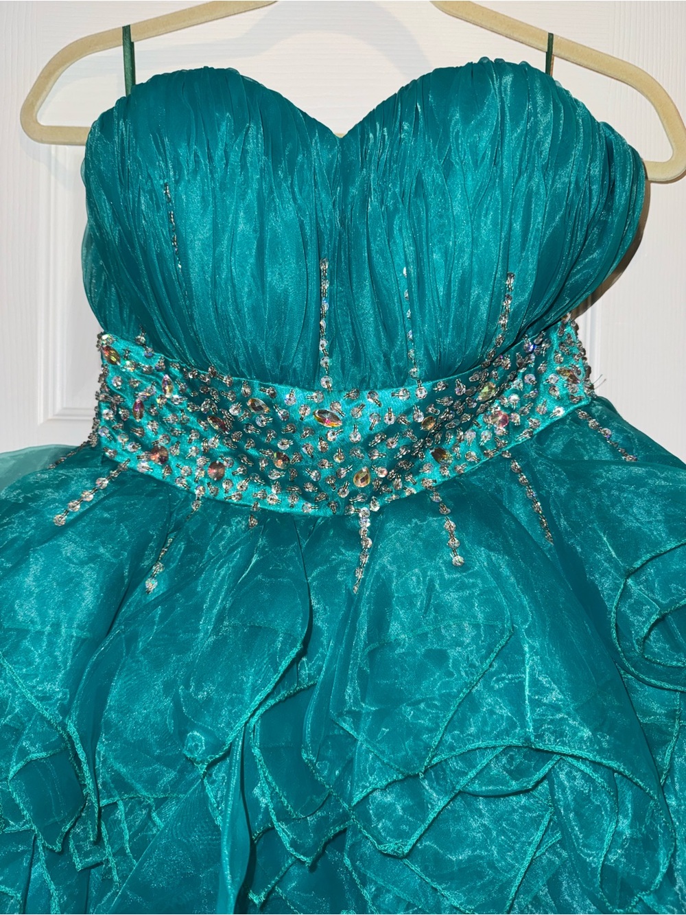 Grace Karin Sz 4 Teal Rhinestone Ruffle Corset Homecoming Dress Mermaidcore Fae - Picture 3 of 10